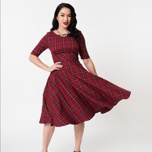 EUC Hell Bunny red plaid swing dress UK16